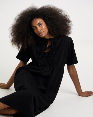 Simply Be Black Denim Tie Front Midi Dress