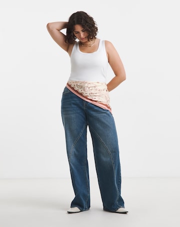 Mid Blue Seamed Wide Leg Jeans