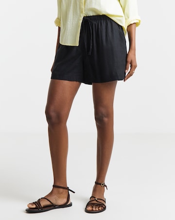 Simply Be Black Tie Waist Linen Mix Shorts