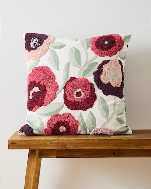 Embroidered Floral Boucle Cushion
