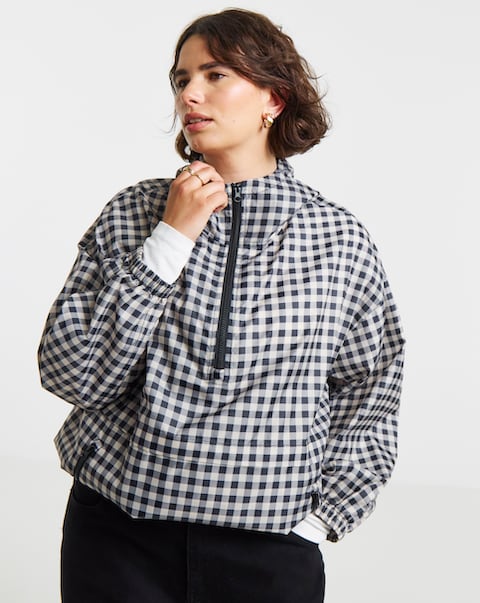 Simply Be Gingham Quarter Zip Wind Breaker