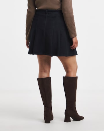Indigo Pleated Denim Mini Skirt