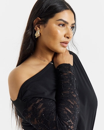 Simply Be Black Lace Sequin Sleeve Off The Shoulder Top