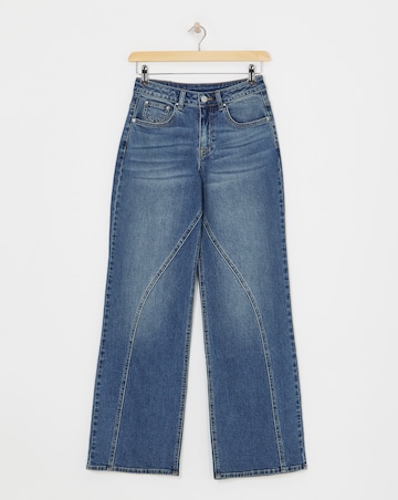 Mid Blue Seamed Wide Leg Jeans