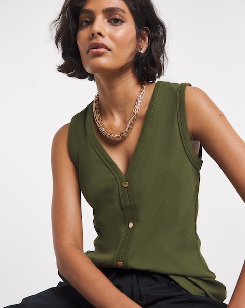 Simply Be Khaki Ribbed Button Through Vest
