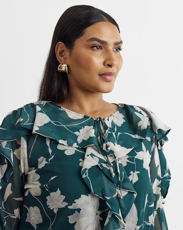Joanna Hope Crinkle Chiffon Ruffle Blouse