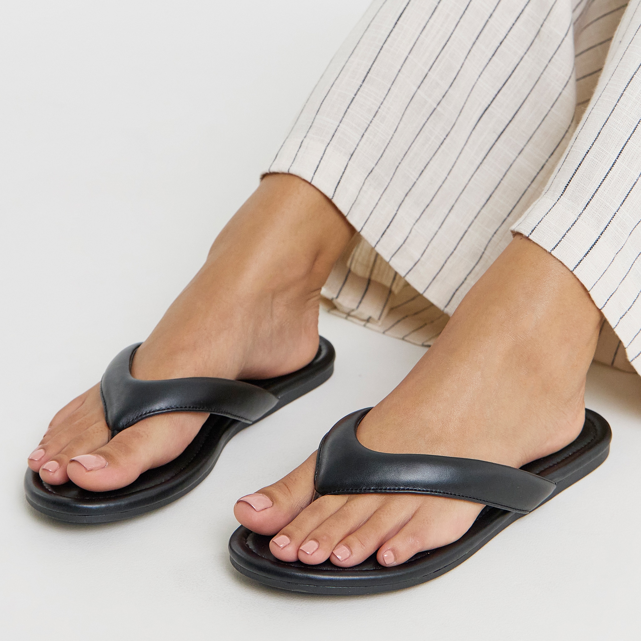 black flip strap sandals