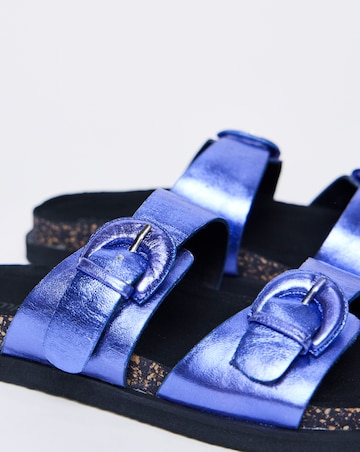 Simply Be Alisha Leather Double Buckle Footbed Sandals - Wide Fit (E)