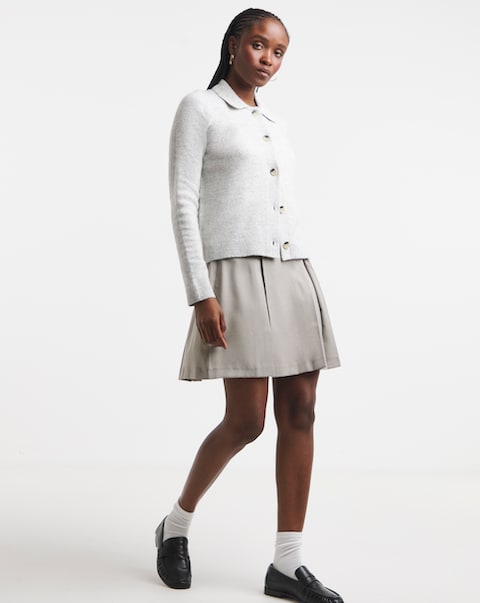 Pleated Brushed Check Mini Skirt
