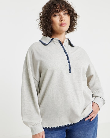 Simply Be Oatmeal Whipstitch Long Sleeve Polo Sweatshirt