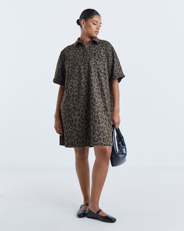 Simply Be Green Leopard Print Suedette Shift Shirt Dress