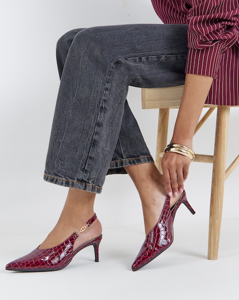 Alessia Buckle Slingback Pointed Kitten Heel Shoes - Extra Wide Fit (EEE)