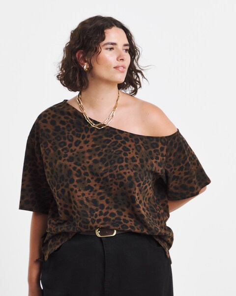Simply Be Animal Print Off The Shoulder Slub Top