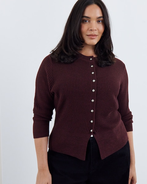 Button Through Ribbed Cardigan