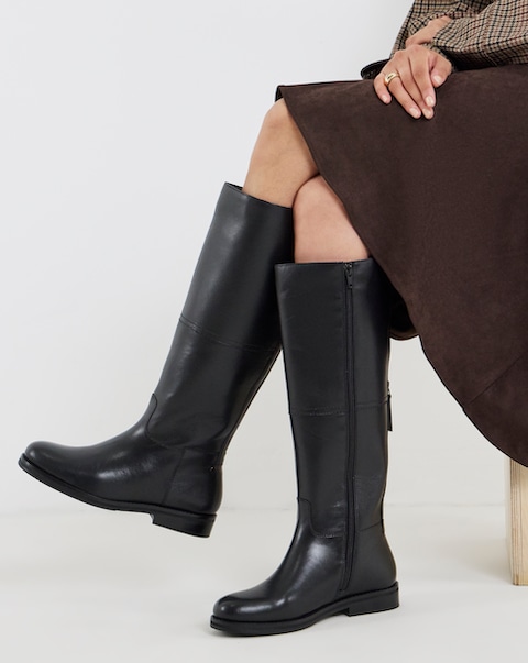 Theodora Leather Flat Knee High Boots - Wide Fit (E) & Curvy Calf