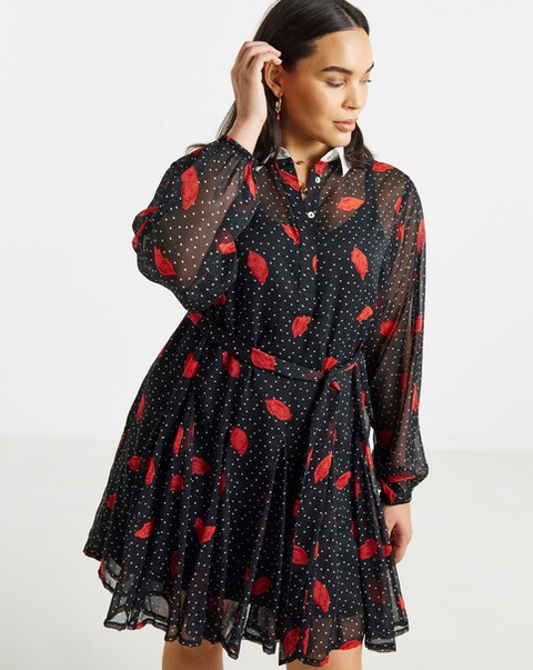 Simply Be Lips Print Shirt Dress