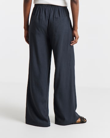 Simply Be Navy Tie Waist Linen Mix Wide Leg Trousers