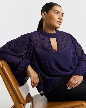 Simply Be Aubergine Dobby Spot Keyhole Neck Blouse