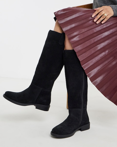 Krista Suede Pull On Knee High Boots - Extra Wide Fit (EEE) & Super Curvy Calf