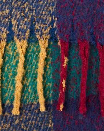 Bright Check Faux Mohair Fringed Cushion