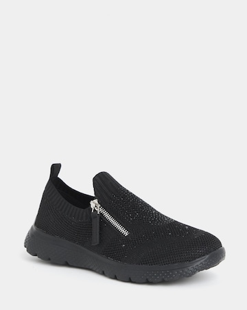 Cushion Walk Sparkle Fly Knit Side Zip Trainers - Extra Wide Fit (EEE)