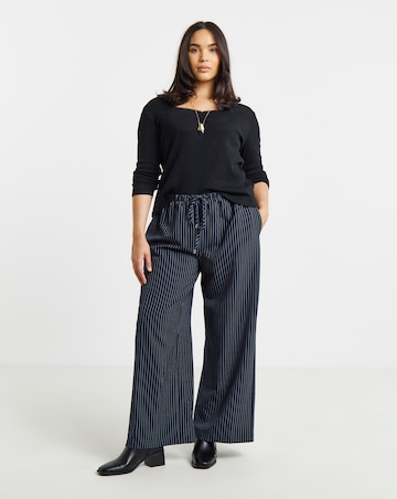 Simply Be Navy Pinstripe Wide Leg Trouser Co-ord