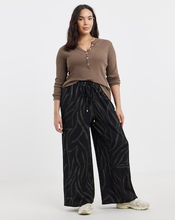 Simply Be Khaki Zebra Textured Jersey Wide Leg Trouser