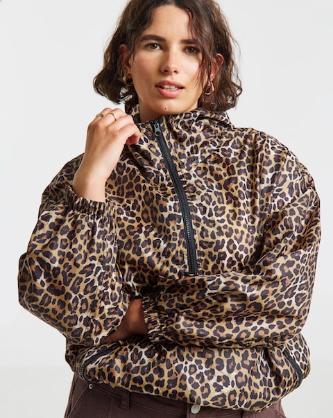 Simply Be Leopard Quarter Zip Wind Breaker