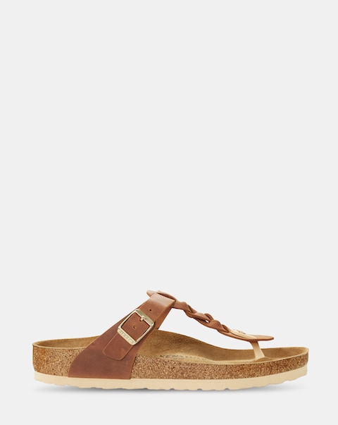Birkenstock Gizeh Cognac Oiled Leather Braided Sandals - Standard Fit (D)