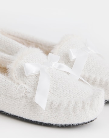 Lorna Knitted Full Slipper With Bow Detail - Extra Wide Fit (EEE)