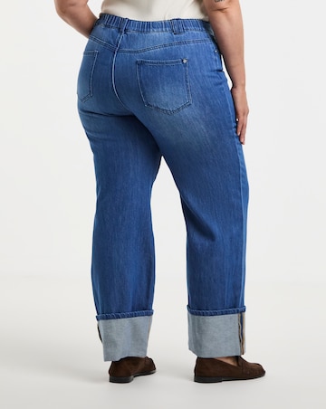 Simply Be Mid Blue Straight Leg Turn Up Drape Jeans
