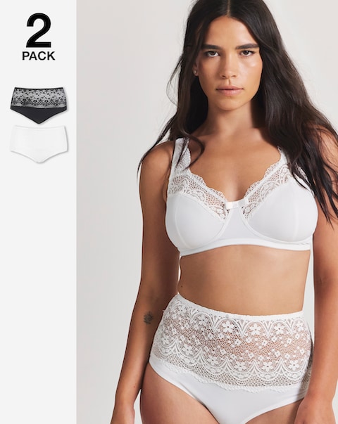 Pretty Secrets (2 Pack) Lottie Lace Full Brief Knickers Black/White