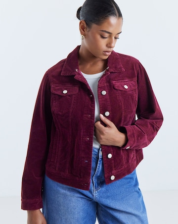 Burgundy Detachable Faux Fur Collar Cord Jacket