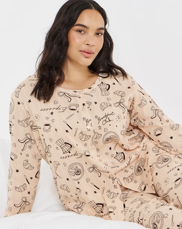 Pretty Secrets Coffee Print Pointelle Rib Pyjama Set