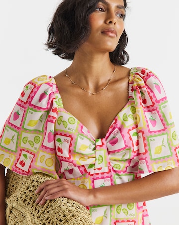Twisted Wunder Linen Postcard Print Maxi Dress