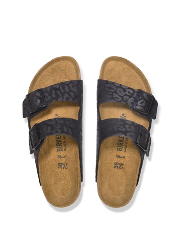 Birkenstock Arizona Leo Black Foil Print Sandals - Standard Fit (D)