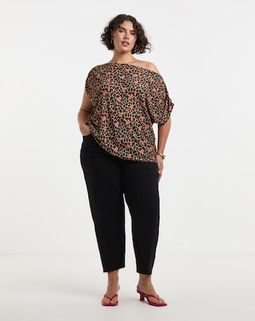 Simply Be Leopard Lips Printed Off The Shoulder Mesh Top