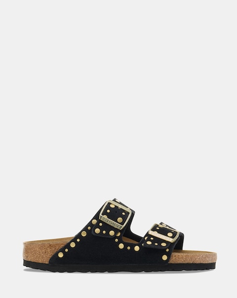 Birkenstock Arizona Black Suede Rivet Sandals - Standard Fit (D)