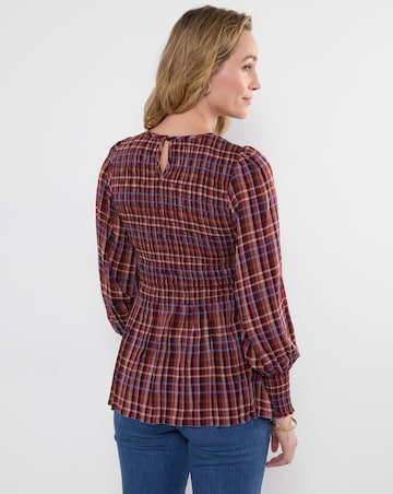 Joe Browns Matilda Checked Blouse With Sheered Body And Balloon Sleeve