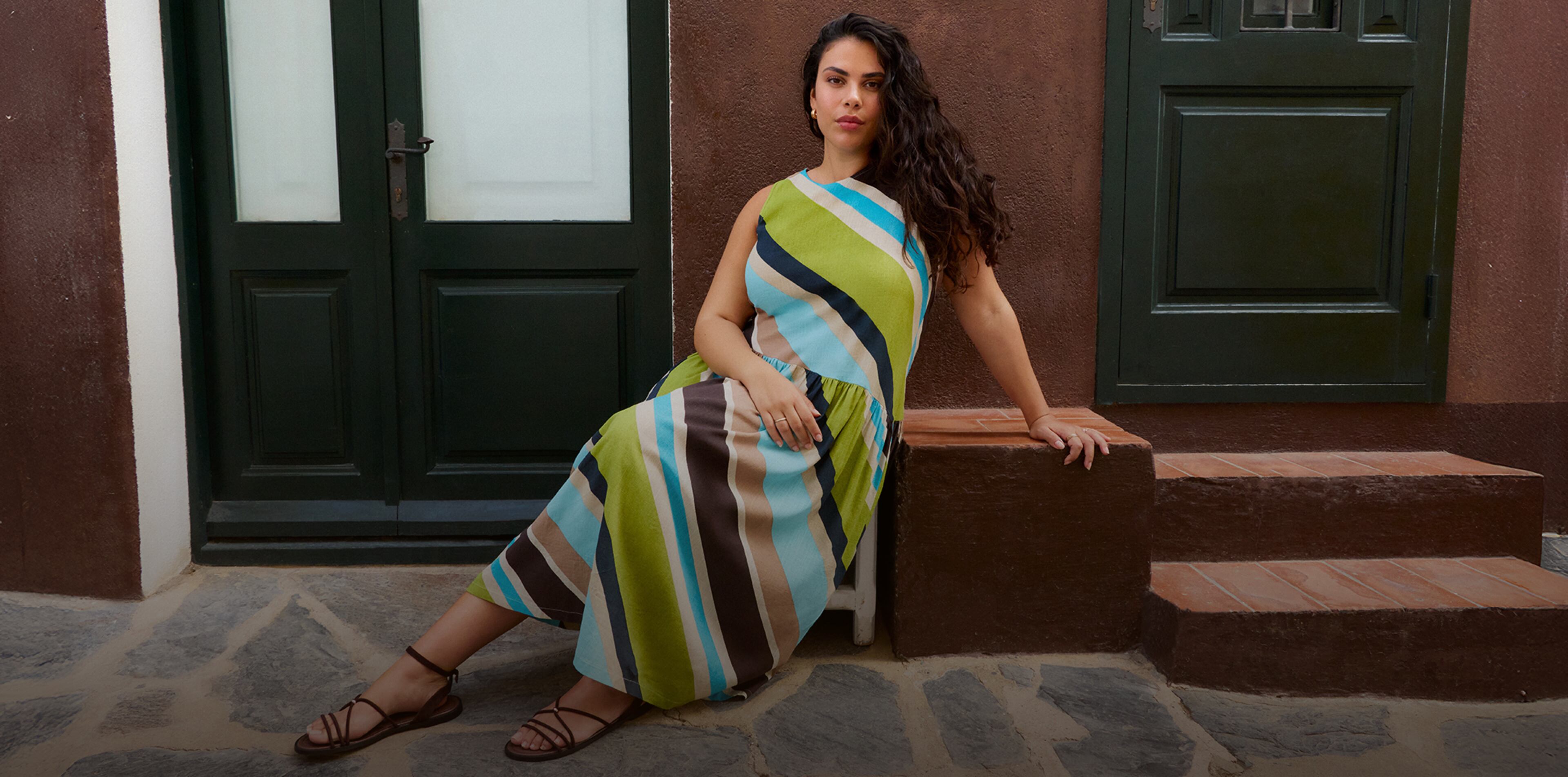 Model wears new season striped summer dress