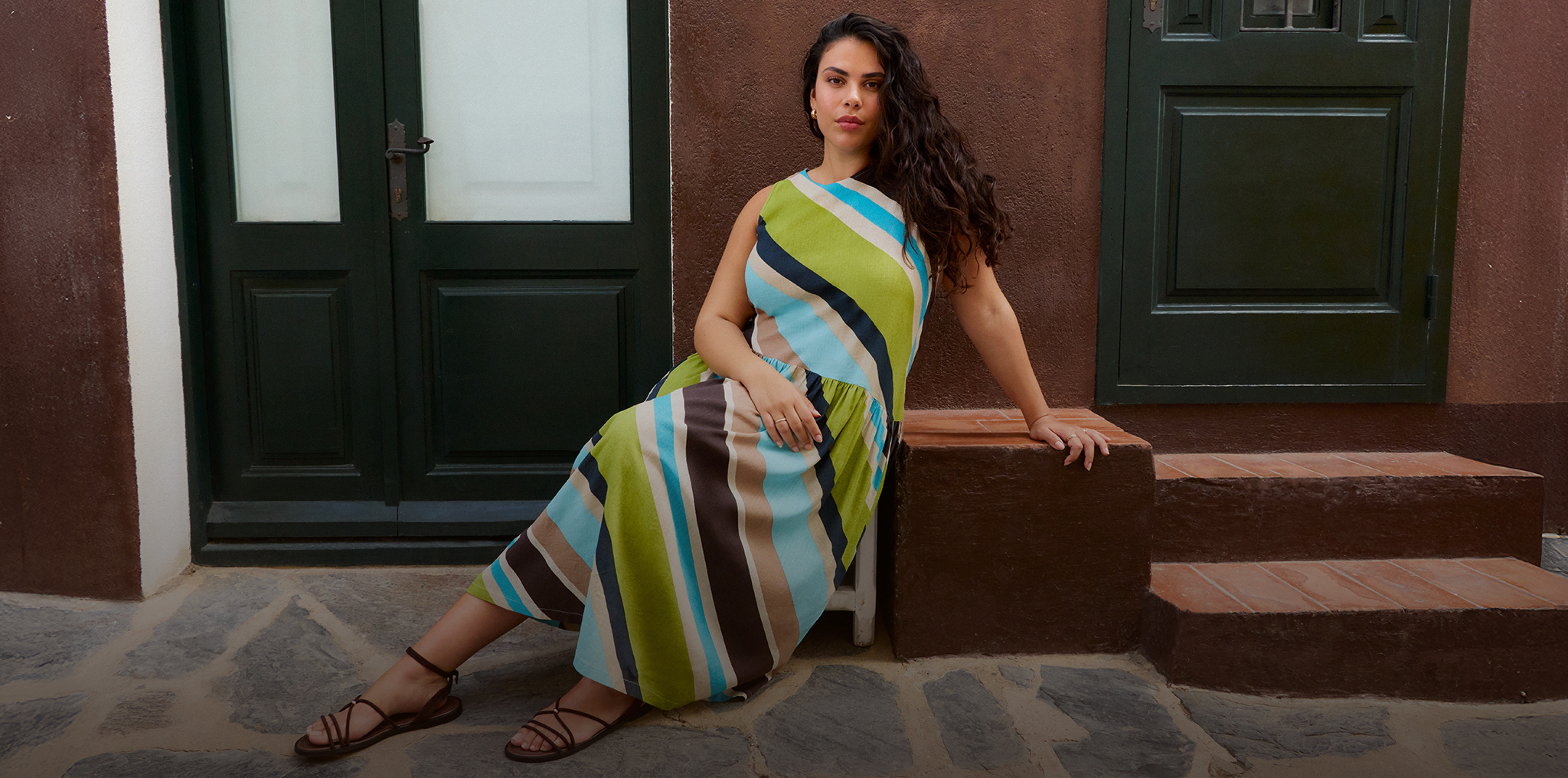 Model wears new season striped summer dress