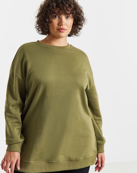 Simply Be Olive Side Split Sweatshirt Tunic