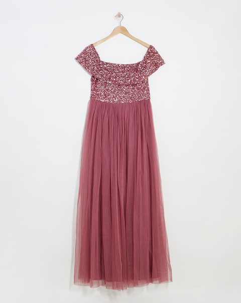 Maya Bardot Sequin Embellishment Tulle Maxi Dress