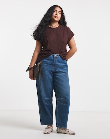 Simply Be Chocolate Seam Detail Grown On Sleeve Textured Top