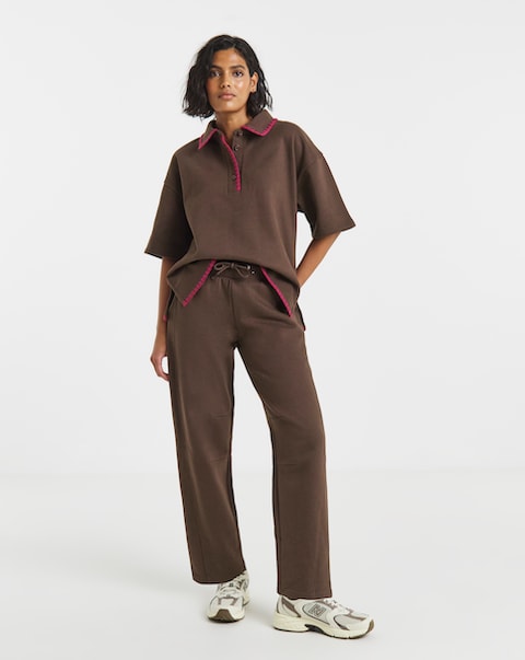 Simply Be Chocolate Whipstitch Barrel Leg Jogger