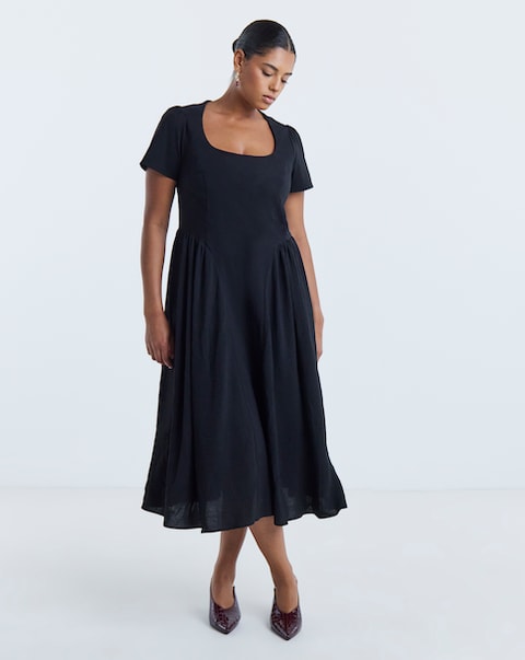 Simply Be Black Bengaline Waist Detail Midi Dress