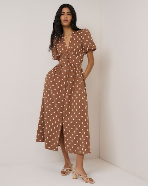 Nobody's Child Brown Polka Dot Starlight Midi Dress Petite