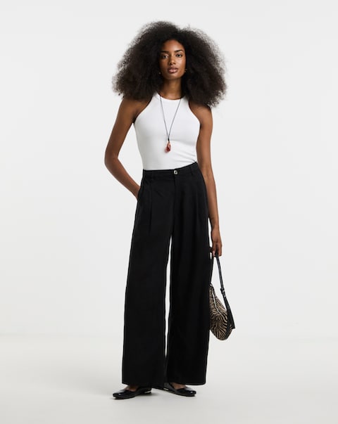 Black Draped Lyocell Wide Leg Jeans