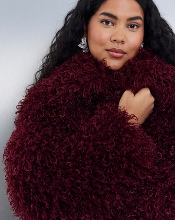 Simply Be Burgundy Zip Front Short Faux Fur Coat