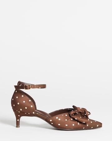 Valerie Satin Bow Pointed Kitten Heel Shoes - Wide Fit (E)